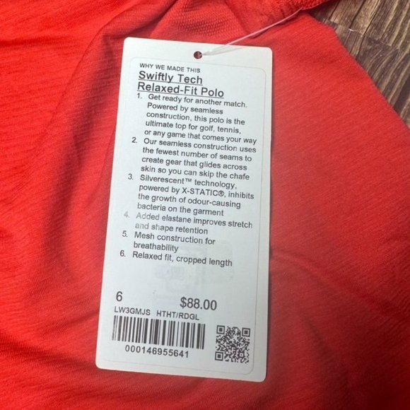 Lululemon Swiftly Tech Relaxed Fit Polo Shirt NWT Size 6 (Hot Heat/Red Glow) - Picture 10 of 11